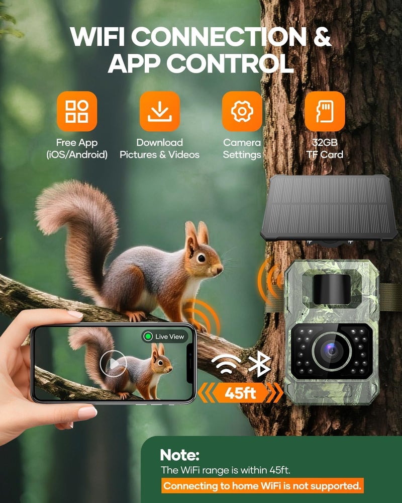 Assark Solar Trail Camera 48MP 30FPS, WiFi Bluetooth Game Camera with Motion Activated 0.2s Trigger, Night Vision Motion Activated IP66 Waterproof for Wildlife Scouting with 32GB Micro SD Card - Image 3
